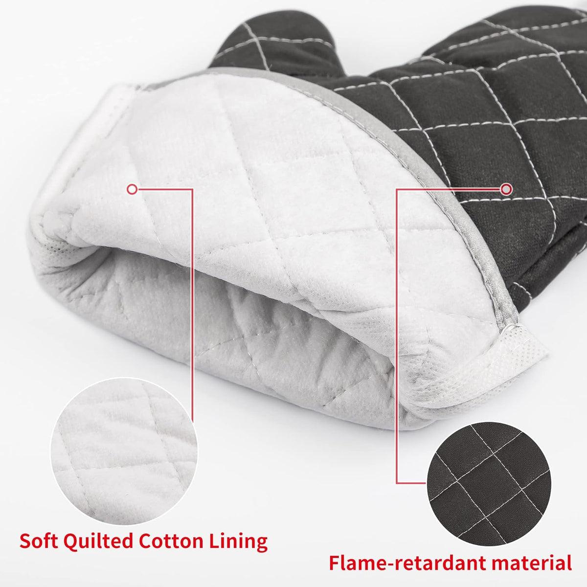 ARCLIBER Oven Mitts Heat Fire Resistant Oven Mitts 425 ° F, Quilted Terry Cloth Cotton Soft Lining Oven Gloves, Extra Long Kitchen Mittens for Cooking Baking