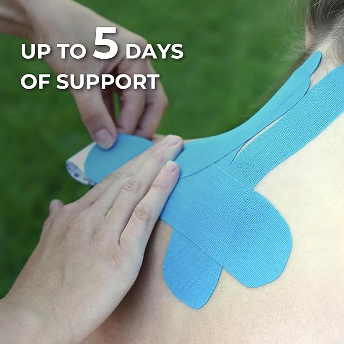 (3 Pack) Kinesiology Tape for Physical Therapy Sports Athletes–Latex Free Elastic Kinetic Tape 16ft Water Resistant Kinetic Uncut Sport Tape for Knee Pain, Shoulder Muscle & Elbow(Black+Blue+Beige)