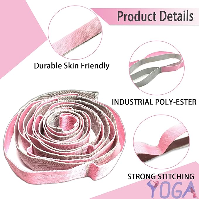 Stretching Strap Yoga Strap with Loops, Stretch Straps for Physical Therapy, Non-Elastic Exercise Strap for Pilates, Dance and Gymnastics with Workout Guide