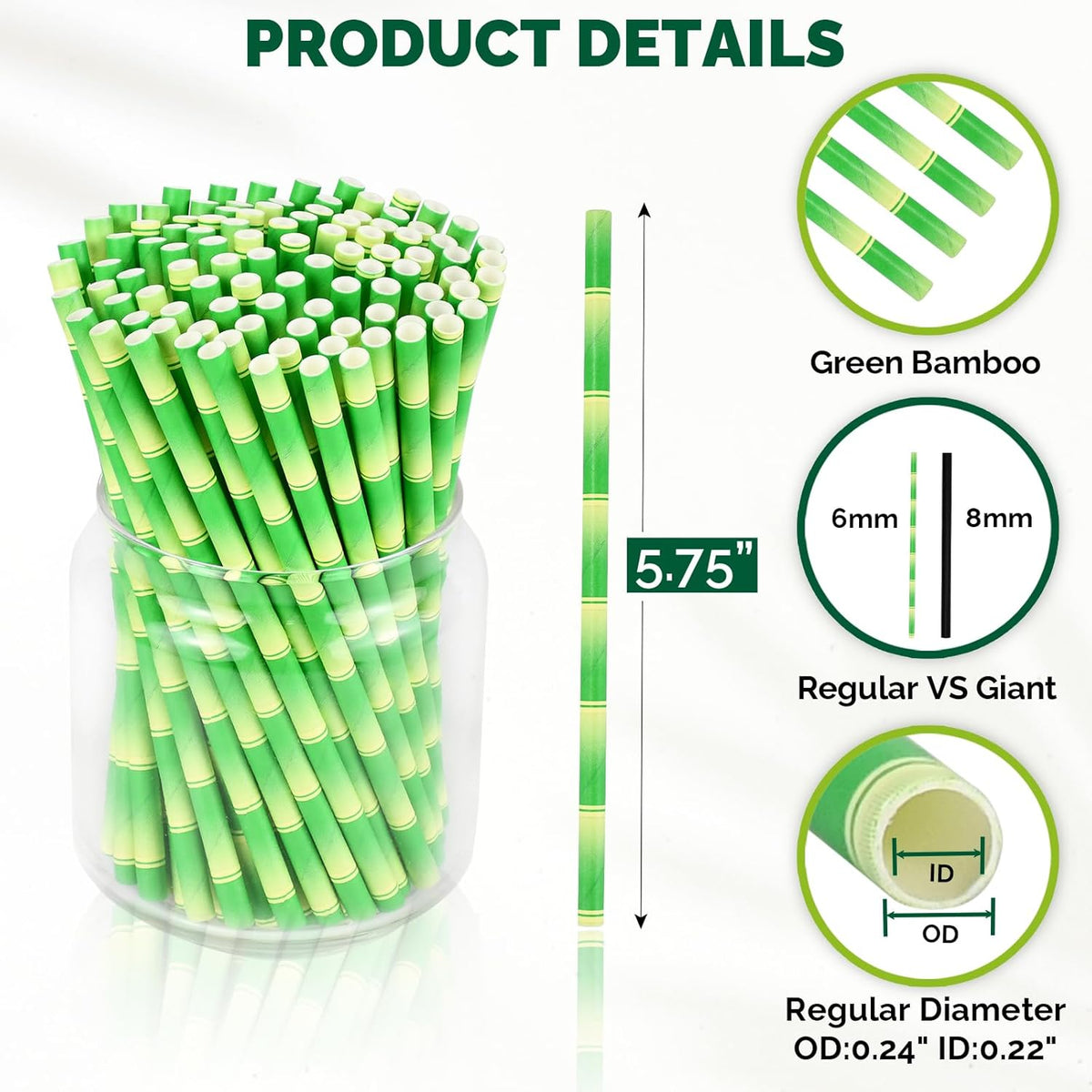5.75 inch Short Bamboo Paper Straws & Stirrers for Cocktail and Coffee - 100% Biodegradable and Compostable [500 Counts]