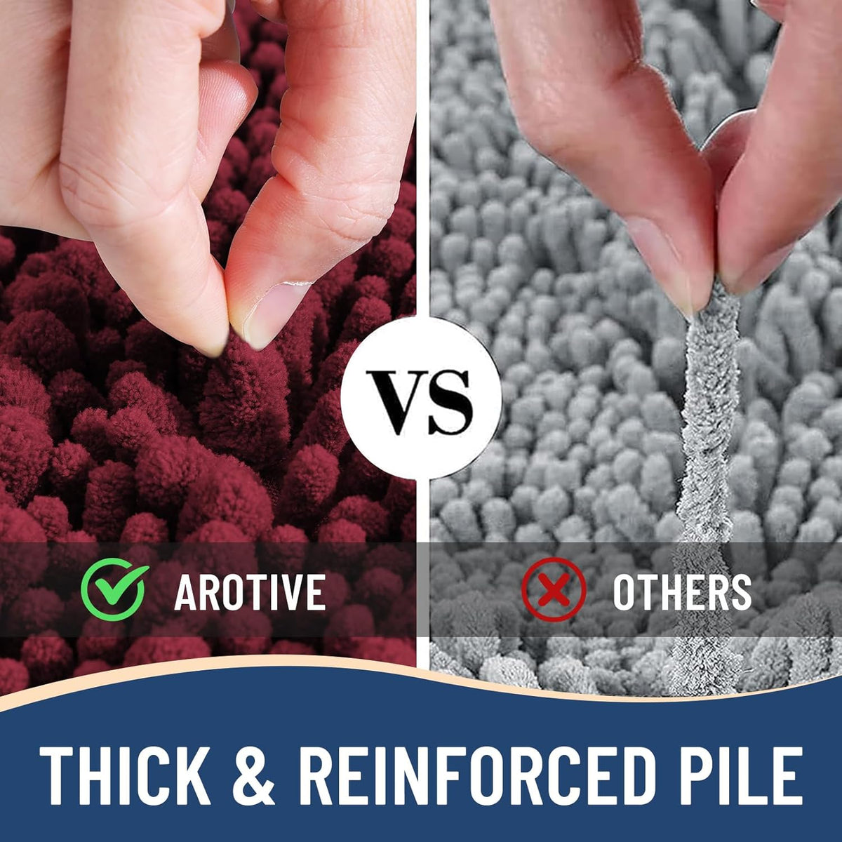Arotive Luxury Chenille Bathroom Rug Mat, Extra Soft Thick Absorbent Shaggy Bath Rugs, Non-Slip Machine Wash Dry, Plush Bath Mats for Bathroom, Shower and Tub, 40x32, Burgundy