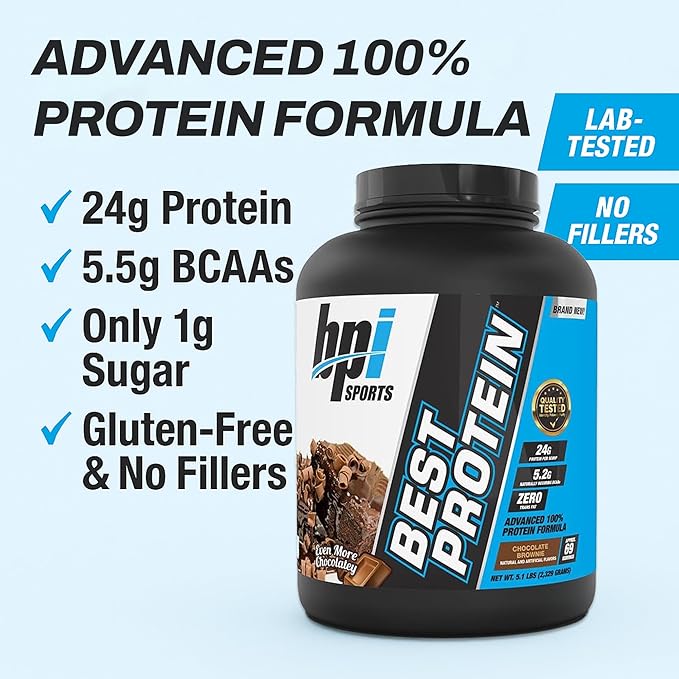 BPI Sports Best Protein – 100% Whey Protein Powder – Muscle Growth, Recovery, Meal Replacement – No Fillers, Gluten Free – Best Protein Powder for Men & Women | Chocolate Brownie – 5.1 Pounds
