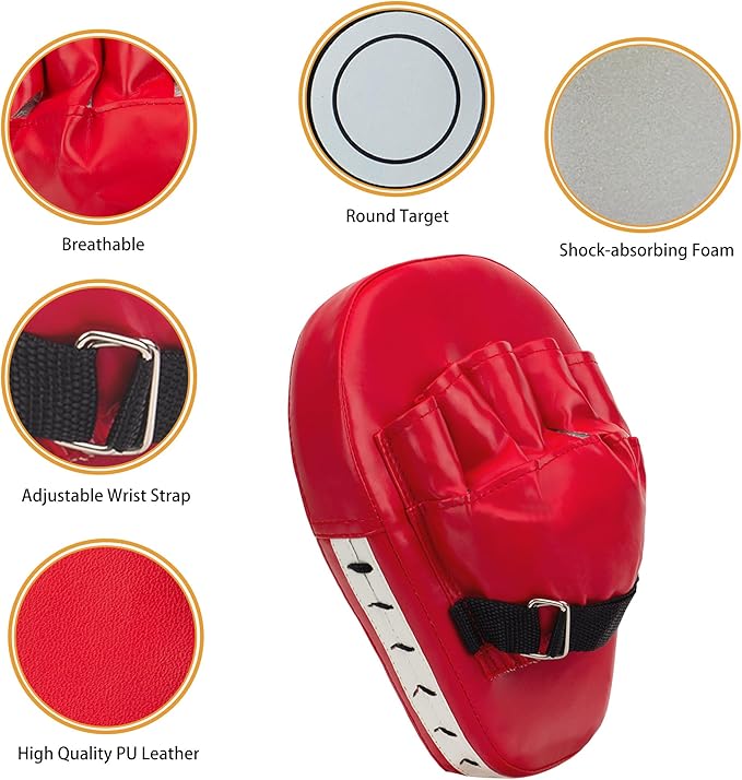 3-in-1 Boxing Pads and Kick Punching Mitts Set, Leather Hand Target Focus Pads, MMA Muay Thai Pads for Kicking Taekwondo Karate Kickboxing, Kids Adults Boxing Training Sparring Gear Equipment