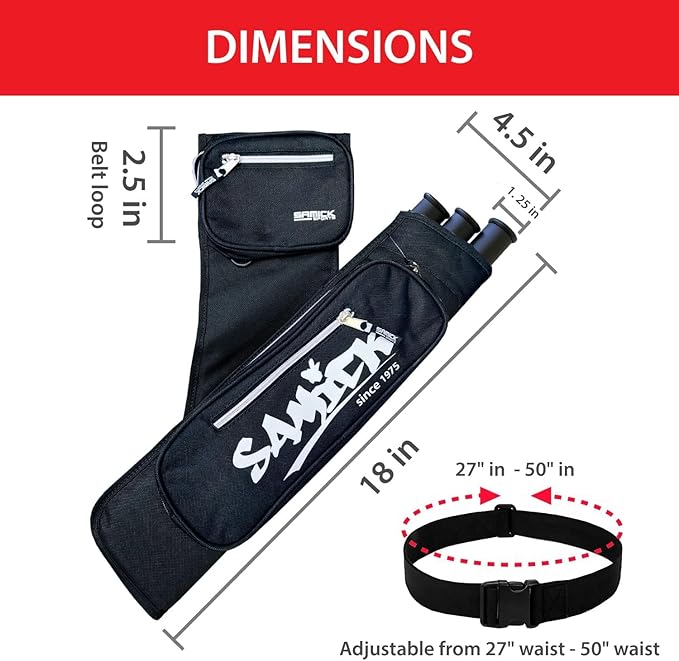 Archery Arrow Quiver - Adjustable Waist Hanged Quiver with 3 Removable Tubes & Pockets for Archery Arrows Case & Equipment - Ideal for Hunting & Target Practice - Right Handed Only