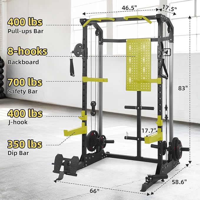 Power Cage, Squat Rack with Cable Crossover and Dual Independent Pulley System, 2000LB Capacity Workout Cage with More Training Attachments, Power Rack for Home Gym