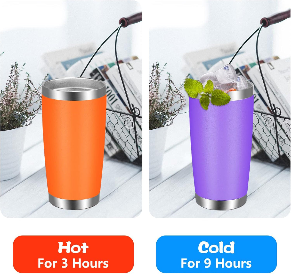 VEGOND 20oz Tumbler with Lid and Straw Stainless Steel Tumbler Cup Bulk Vacuum Insulated Double Wall Travel Coffee Mug Powder Coated Coffee Cup(Orange 6 Pack)