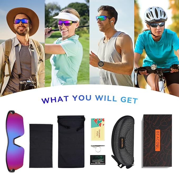 BEACOOL Polarized Sports Sunglasses for Men Women Youth Baseball Cycling Running Fishing Golf Motorcycle TAC Glasses UV400