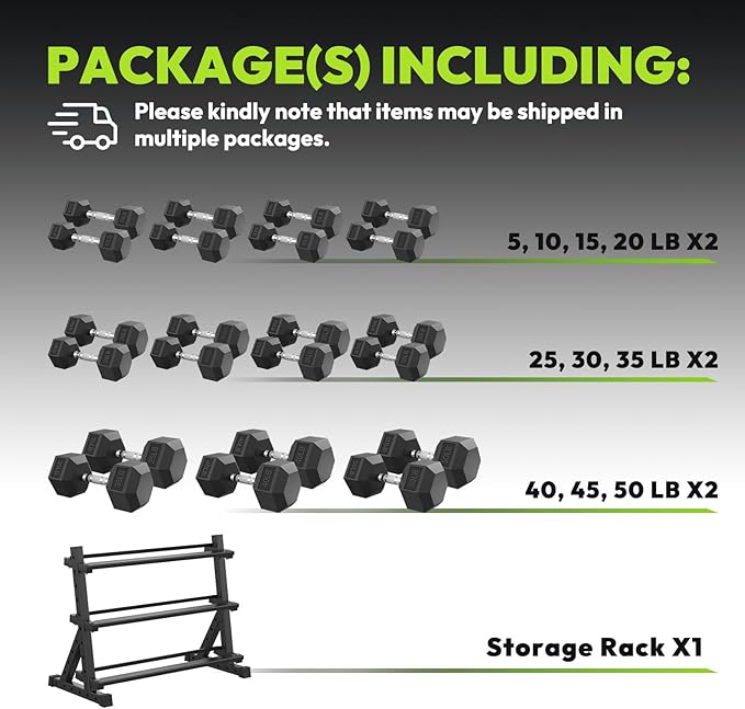 Hex Dumbbell Sets with Rack, 290-670 lb Rubber Encased Exercise & Fitness Dumbbells Set, Hand Weight for Strength Training, Weight Dumbbells