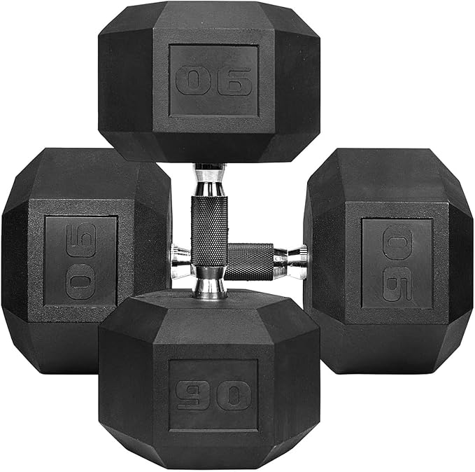 WF Athletic Supply Rubber Encased Hex Dumbbells with Rubber Grip Contoured Handle for Muscle Toning, Strength Building & Full Body Workout