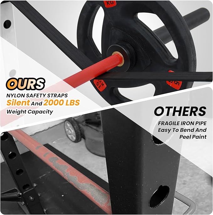 GaveeLife Power Cage, 2000 LBS Power Rack with Cable Cross-Over System, Multi-Functional Strength Training Squat Rack with LAT Pull Down System, Home Gym Equipment with Training Attachment, Red