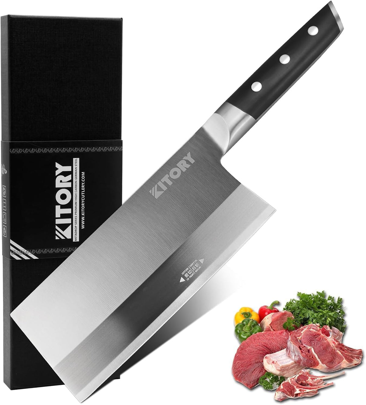 Kitory Meat Cleaver Knife 7"- Front Cutting Behind Chopping - German High Carbon Steel Blade, Chinese Qian Qie Hou Zhan Kitchen Chef`s Knife - 2024 Gifts - Metadrop Series MTD09S