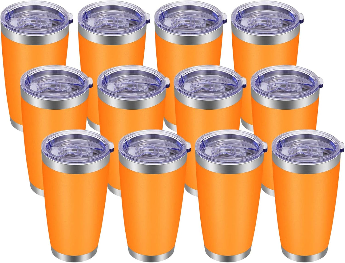 VEGOND 20oz Tumbler with Lid and Straw Stainless Steel Tumbler Cup Bulk Vacuum Insulated Double Wall Travel Coffee Mug Powder Coated Coffee Cup(Orange 12 Pack)