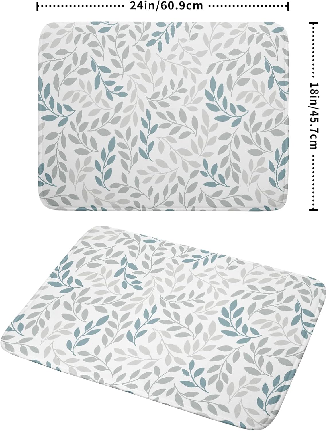 Leaves Branches Dish Drying Mat 18x24 for Kitchen Counter Decor Grey and Blue Leaf Absorbent Reversible Plant Dish Mat Microfiber Drying Pad Dish Drainer Rack Mats for Coffee Bar Home Decor