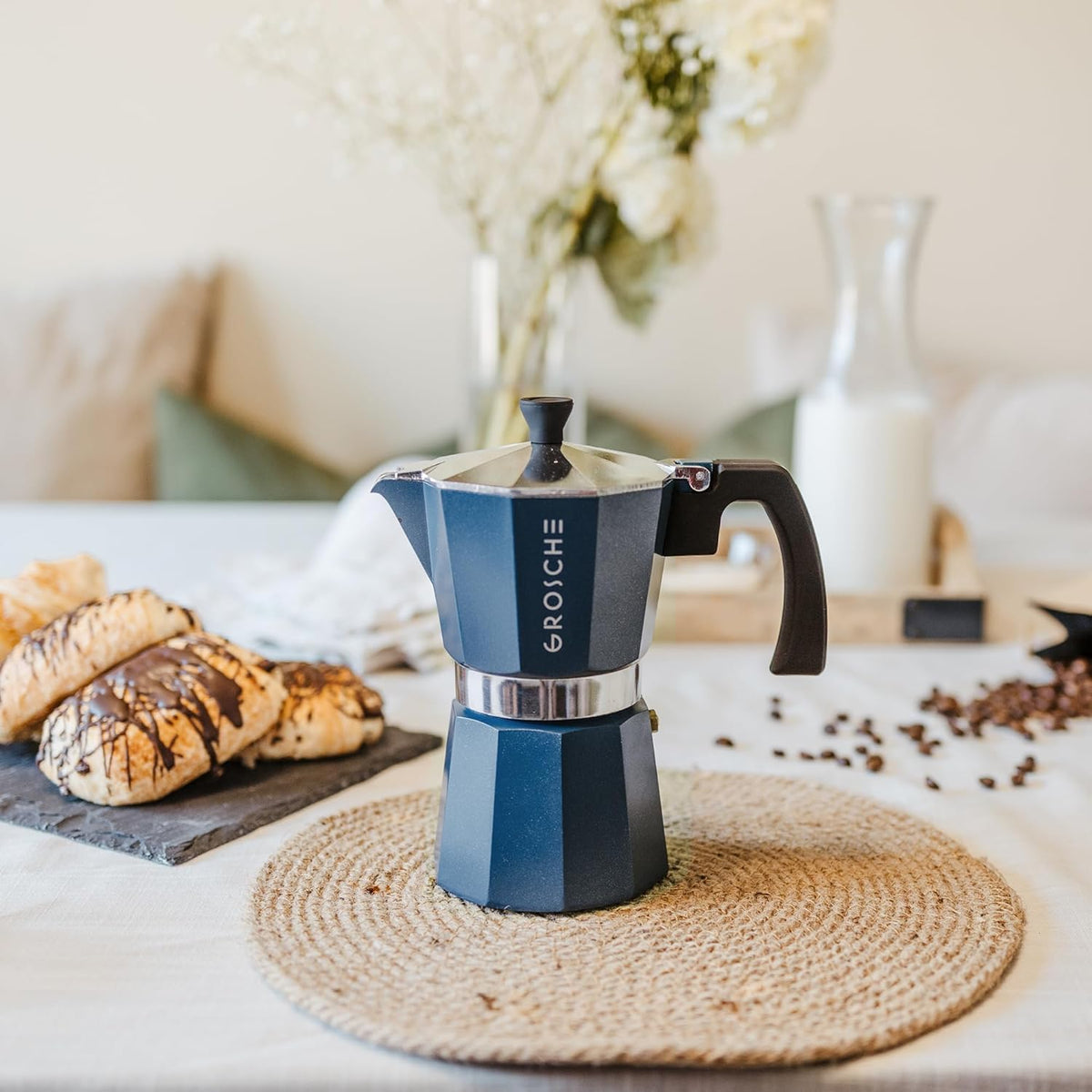 GROSCHE Milano Stovetop Espresso Maker Moka Pot 3 espresso Cup - 5 oz, Blue -Moka Espresso Coffee Maker Stove top coffee maker Moka Italian espresso greca coffee maker brewer percolator