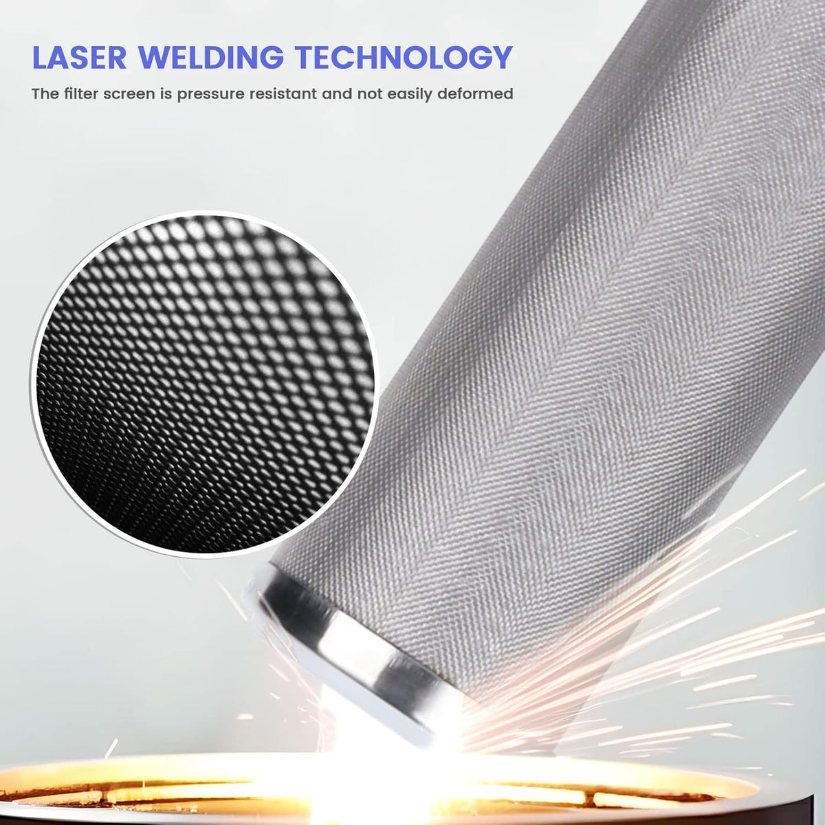 Amwater Stainless Steel Cleanable Wire Mesh Filter Cartridge 10”Length,2.5"OD(300 Micron)