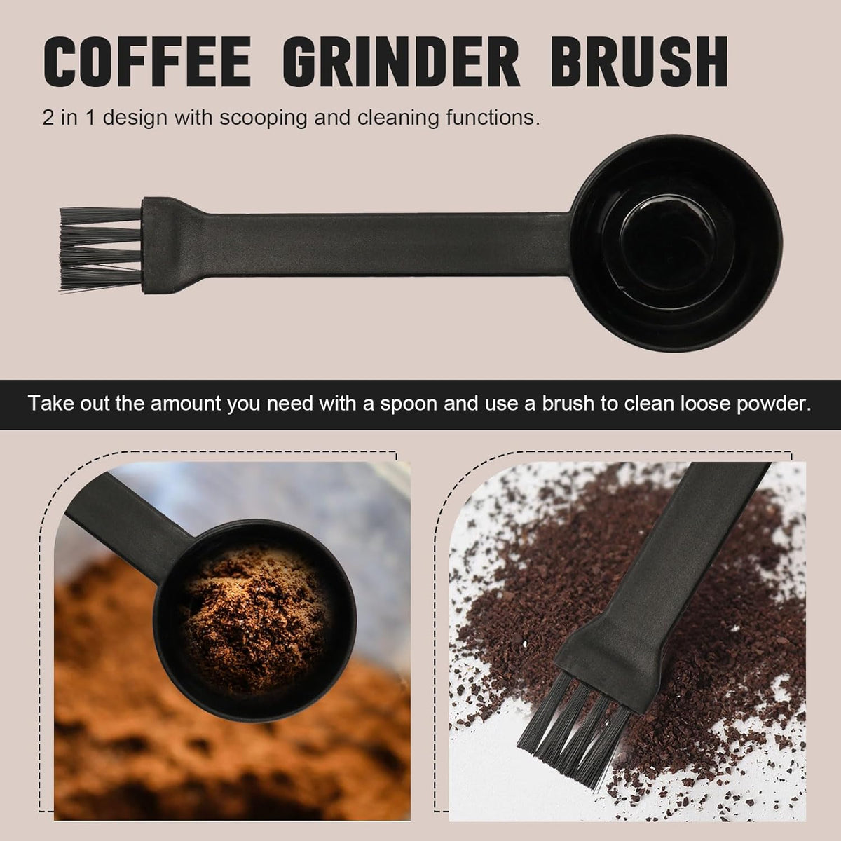 Coffee Spoon With Espresso Grinder Brush 2 in 1 Brush Compatible for Cuisinart DBM-8P1 Coffee Machine Brush for Coffee Grinder Cleaner Scooping Coffee Powder(2PCS)