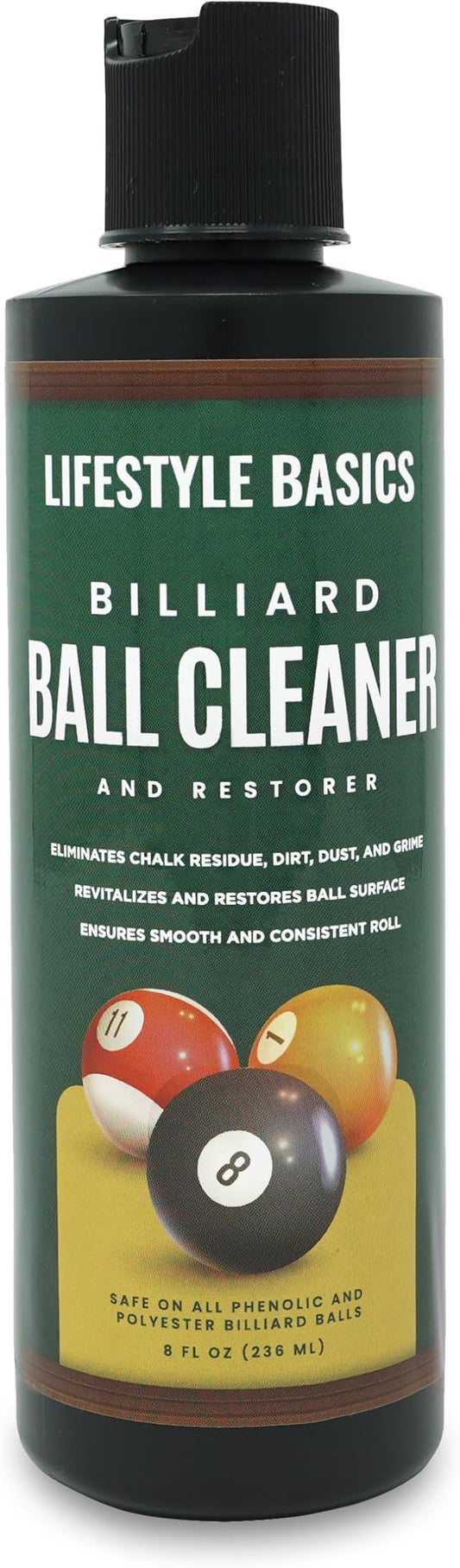 Billiard Ball Cleaner and Restorer Polish | All-in-One Pool Ball Cleaner | Removes Chalk Residue, Dust, Dirt, and Grime