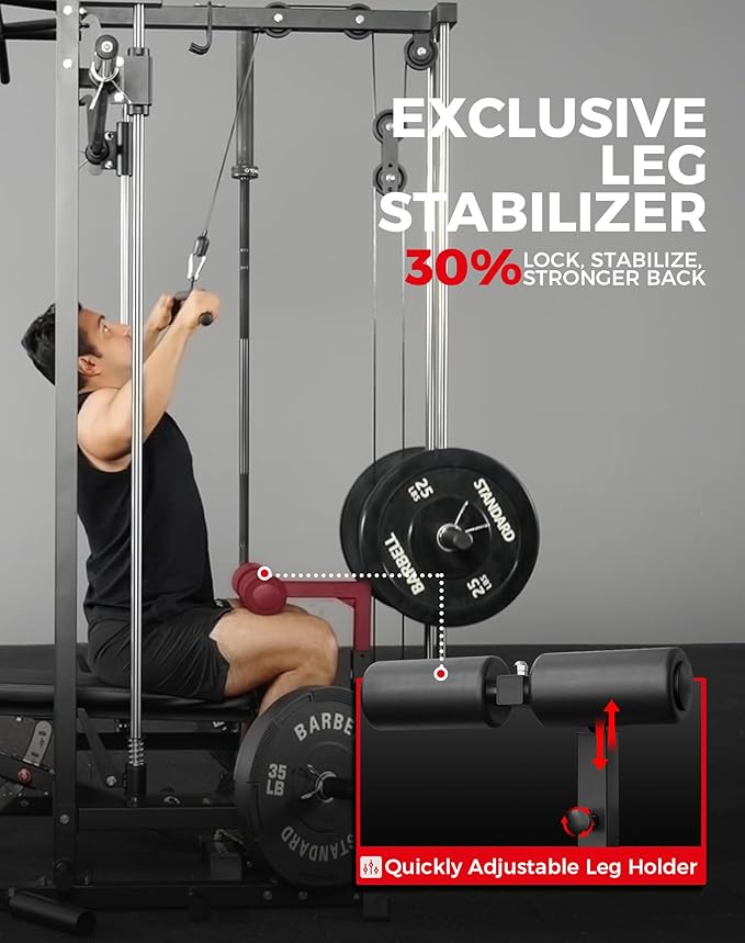 Mikolo Smith Machine Home Gym Power Cage (1:1 Ratio Strength Trainer) (Space Saving Design) (with 8 Free Attachments) Squat Rack for Full Body Training