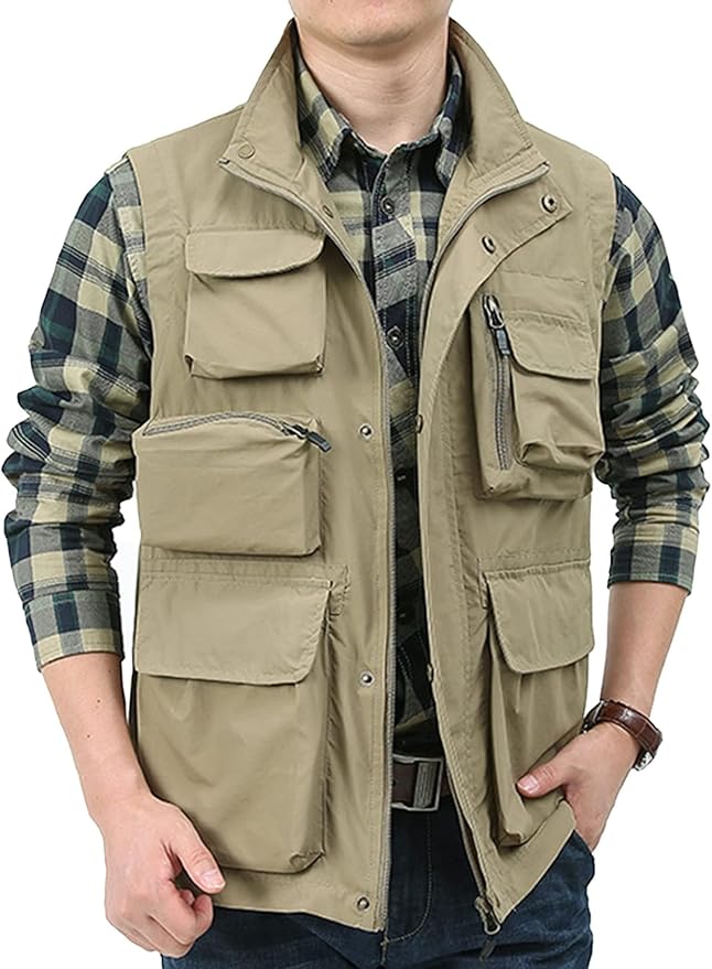 Yimoon Men’s Utility Fishing Vest Summer Lightweight Safari Travel Cargo Vest Outdoor Work Vests Multi Pockets