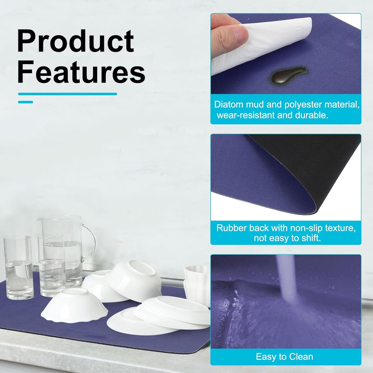 uxcell Silicone Mats for Kitchen Counter, 15.7" x 11.8" Non-Slip Countertop Protector Mat Heat Resistant Coffee Mat Waterproof Table Placemat, Dark Blue