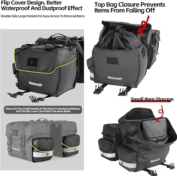 Bike Panniers Bike Bags Waterproof 40L Bicycle Saddle Bags for Rear Rack Luggage Trunk Bag Double Side Pannier Bag with Rain Cover Cycling Accessories, Black-L