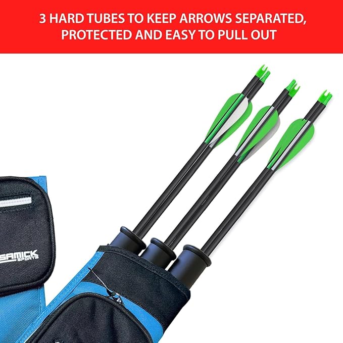 Archery Arrow Quiver - Adjustable Waist Hanged Quiver with 3 Removable Tubes & Pockets for Archery Arrows Case & Equipment - Ideal for Hunting & Target Practice - Right Handed Only