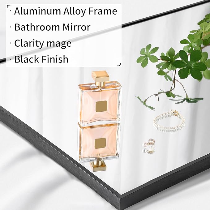 Black Bathroom Mirror for Wall, 72x30 Inch Rectangle Mirrors with Metal Frame, Modern Vanity Wall Mirror Decor for Entryway Hangs, Bathroom Living Room Horizontal or Vertical