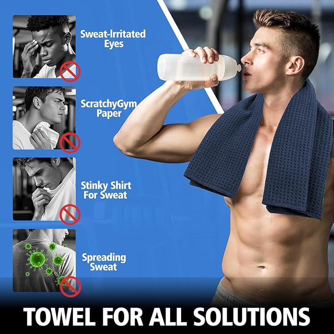 Microfiber Gym Towels for Working Out, Quickly Dry Yoga Towels for Men & Women Tennis, 16 Inch x 27 Inch, 6 Pack, Navy Blue