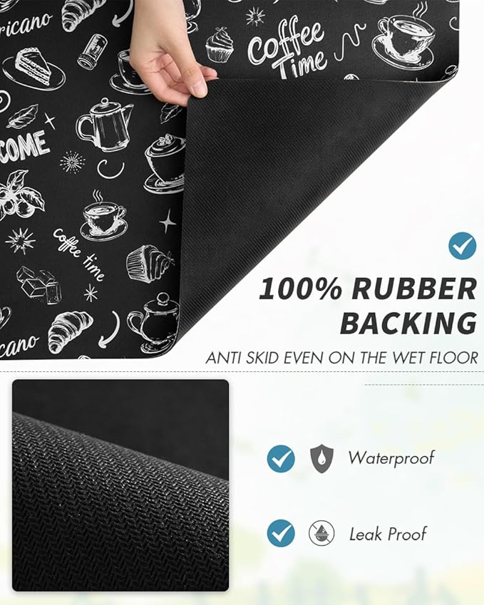 AMOAMI Coffee Mat Hide Stain Rubber Backed Absorbent Dish Drying Mat for Kitchen Counter - Fits Under Coffee Maker & Espresso Machine (16X24, Ink)