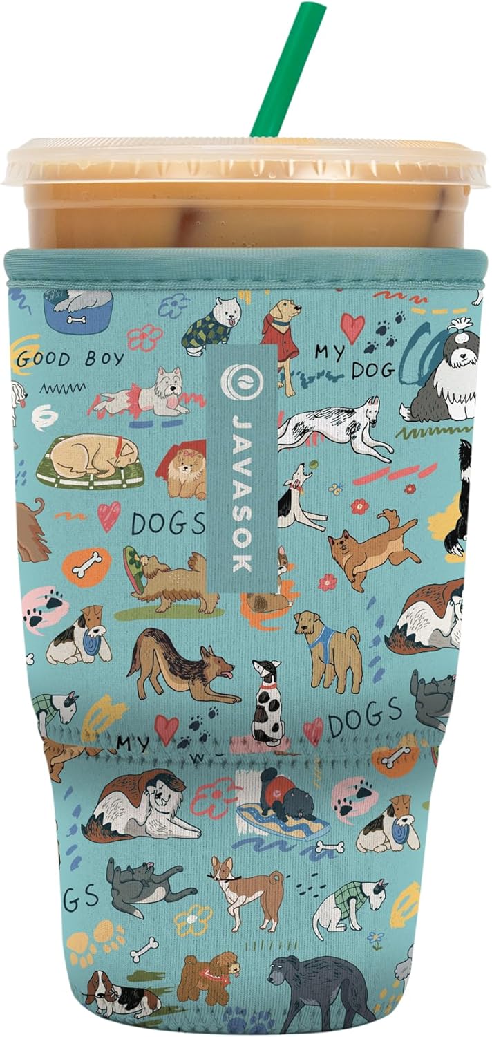 Sok It JavaSok Iced Coffee & Cold Soda Insulated Neoprene Cup Sleeve (Dog Days Forever, Large: 30-32oz)