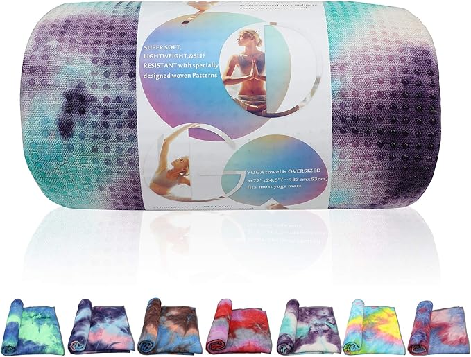 Yoga Towels , Non Slip Hot Yoga Towel Skidless Waffle Texture, 100% Absorbent Odorless Microfiber Yoga Blanket, Standard Sized 24 inchx72 inch Mat Towel,for Hot Yoga, Bikram, Pilates (Green & Pink)