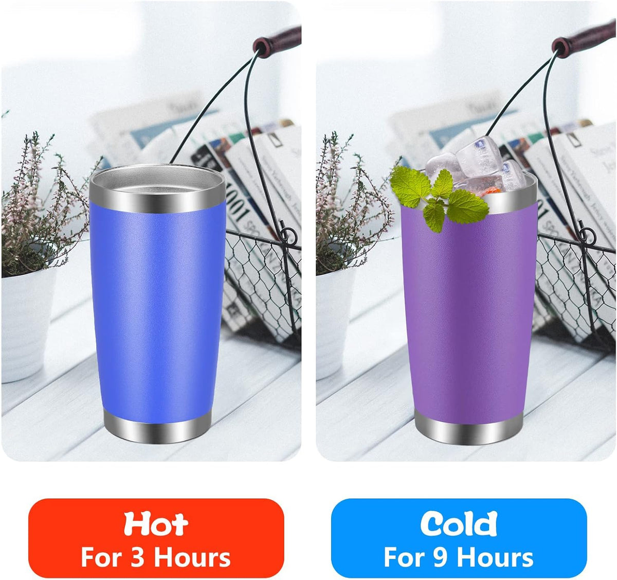 VEGOND 20oz Tumbler with Lid and Straw Stainless Steel Tumbler Cup Vacuum Insulated Double Wall Travel Coffee Mug Powder Coated Coffee Cup(Purple 1 Pack)