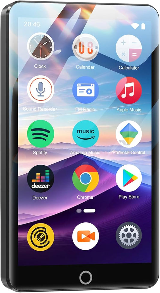 96GB MP3 Player with Bluetooth and WiFi, 4.02" Touchscreen Android Mp4 Mp3 Player with Spotify, Audible, Amazon Music, Deezer, Portable Music Player with Built-in Speaker, FM Radio, E-Book
