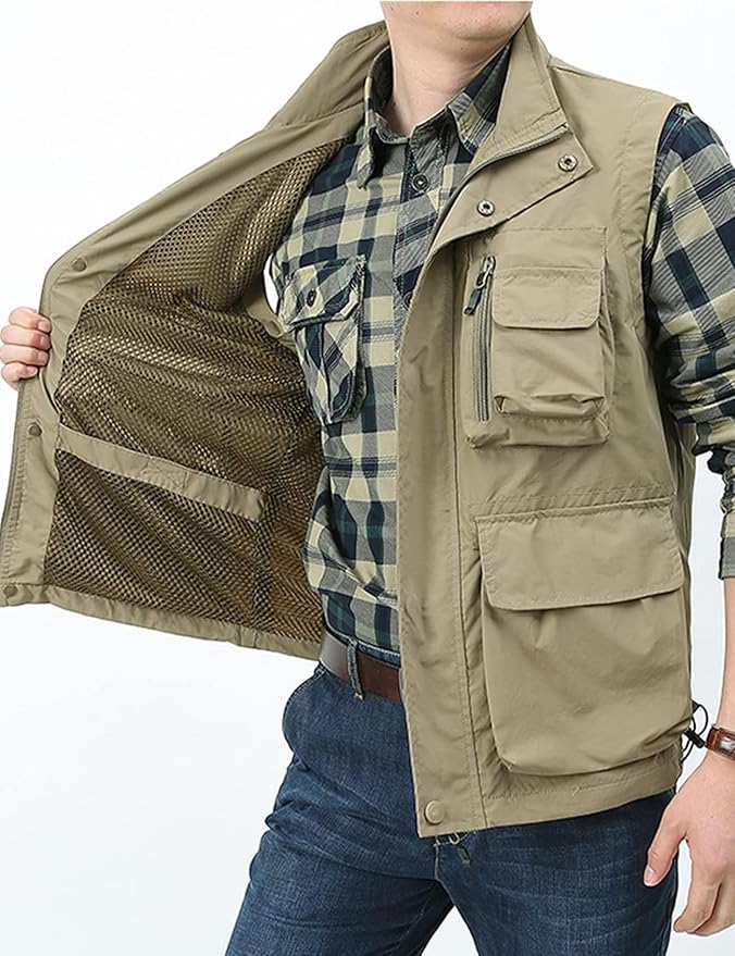Yimoon Men’s Utility Fishing Vest Summer Lightweight Safari Travel Cargo Vest Outdoor Work Vests Multi Pockets