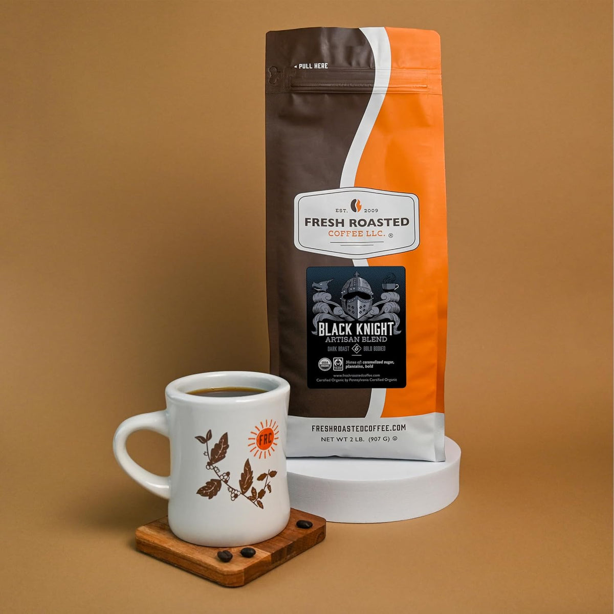Fresh Roasted Coffee, Organic Black Knight | USDA Organic, Kosher | Dark Roast 2 lb (32 oz) Ground