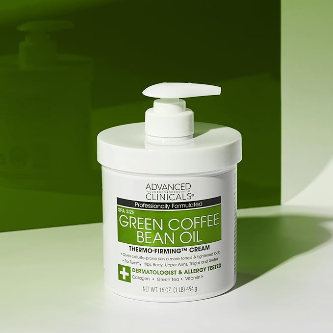 Advanced Clinicals Green Coffee Bean Thermo - Firming Body Lotion | Caffeine Infused Collagen Cream Moisturizer & Body Cream For Women, Stomach, Legs, & To Improve Look Of Textured Crepey Skin, 2pack