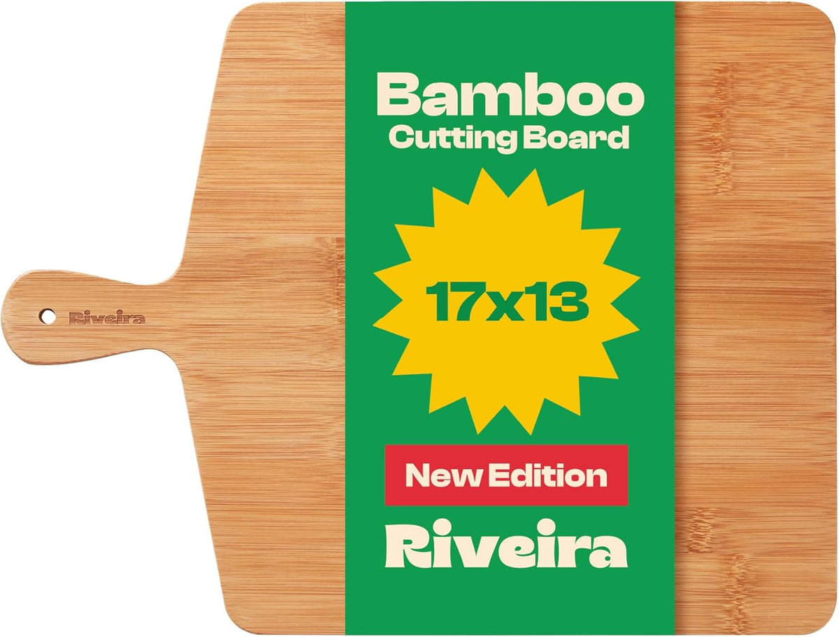 Riveira Brown Bamboo Wood Cutting Board – Gourmet Bamboo Grandeur: 17 x 13 Wooden Cutting Board – Wooden Cutting Boards For Kitchen Decorative – Innovative Juice Grooves Wooden Chopping Board