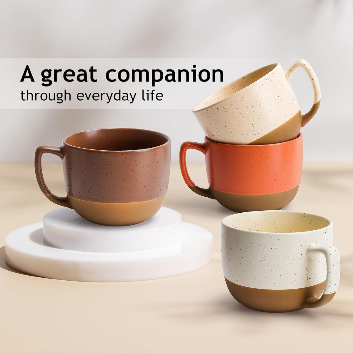 MIAMIO – 15 Ounce, Set of 4 Ceramic Latte Mug – Elegant Modern Coffee Mug Set for Cafe, Latte, Tea, Hot Cocoa - Drinks Dishwasher & Microwave Safe – Aura Collection (Cozy Neutral, Coffee Mug(4x))