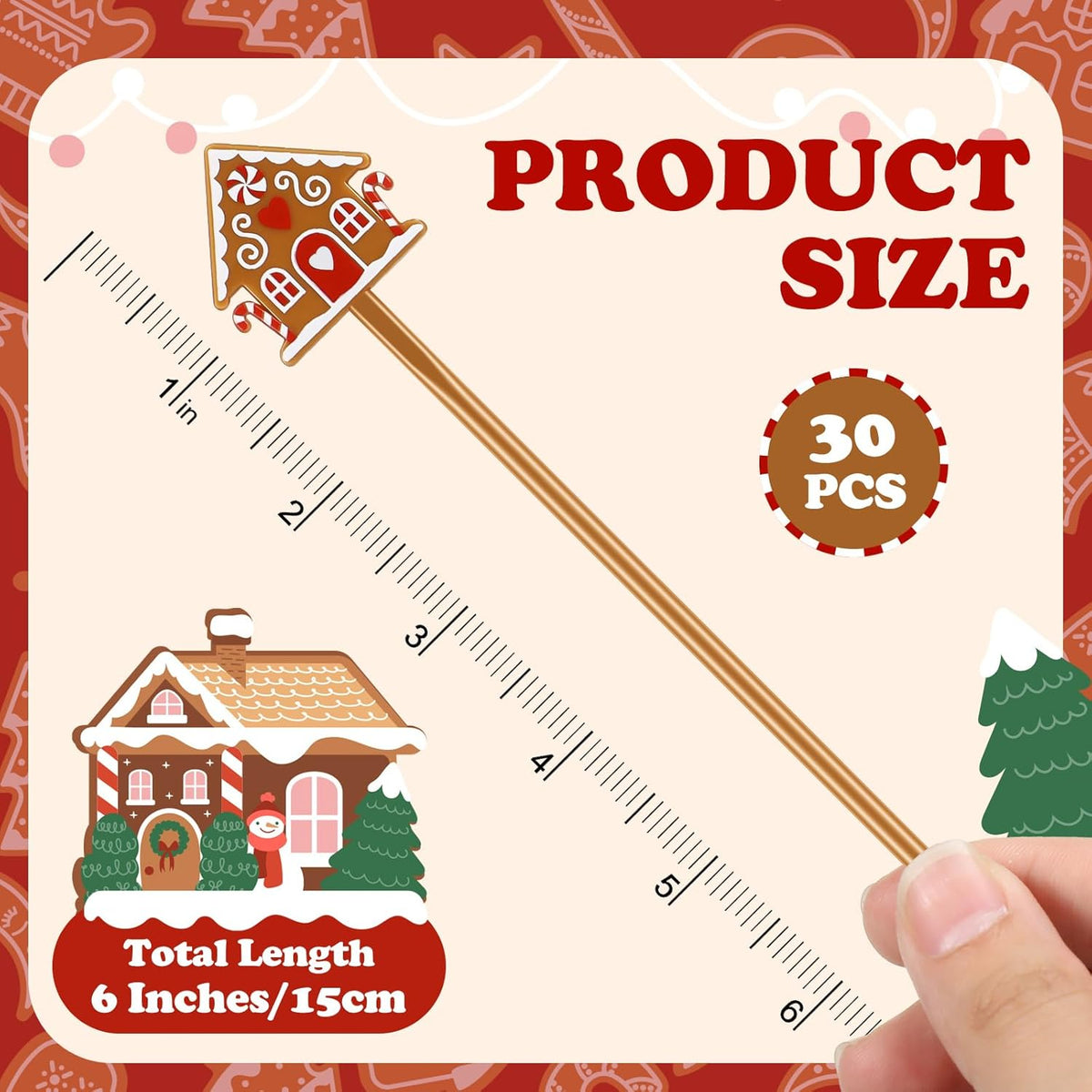30 Pcs Christmas Drink Stirrers Xmas Stir Stick Holiday Coffee Swizzle Stick Reusable Plastic Hot Cocoa Bar Chocolate Decoration Cocktail Mixer(Gingerbread House,Novel Color)