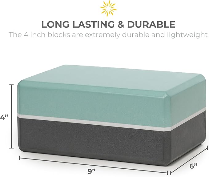 Sunshine Yoga 4" Striped Yoga Block, 6 Pack Bulk EVA Foam Yoga Blocks, Firm and Supportive Yoga Brick, Balance Foam for Stretching, Pilates, and Workout, 4" x 6" x 9"