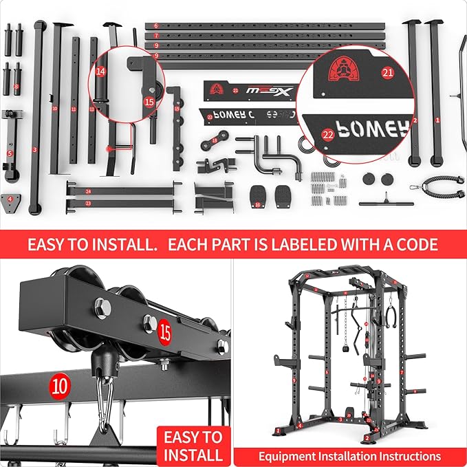 Power Rack Power Cages Multi-Function Squat Rack with Cable Crossover System Selectable More Training Attachment Weight Cage for Garage Home Gym