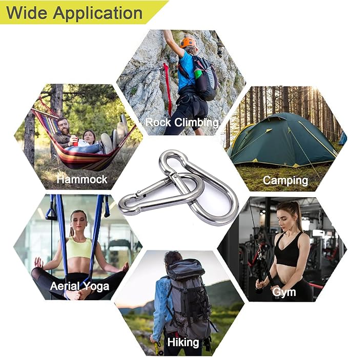 5PCS 3.15in Large Carabiner Clip, Stainless Steel Carabiner Heavy Duty, Spring Snap Hook, Locking Climbing Caribiners Clips for Gym, Plant Hanging, Outdoor Camping, Hiking. 600 lbs