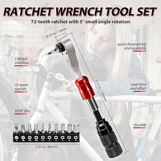 Bike Repair Tool Kit with 10 Magnetic Bits - Alloy Multitool for Bicycle, MTB, Road Cycling - Portable Multifunction Tool Set in One Safety Kit