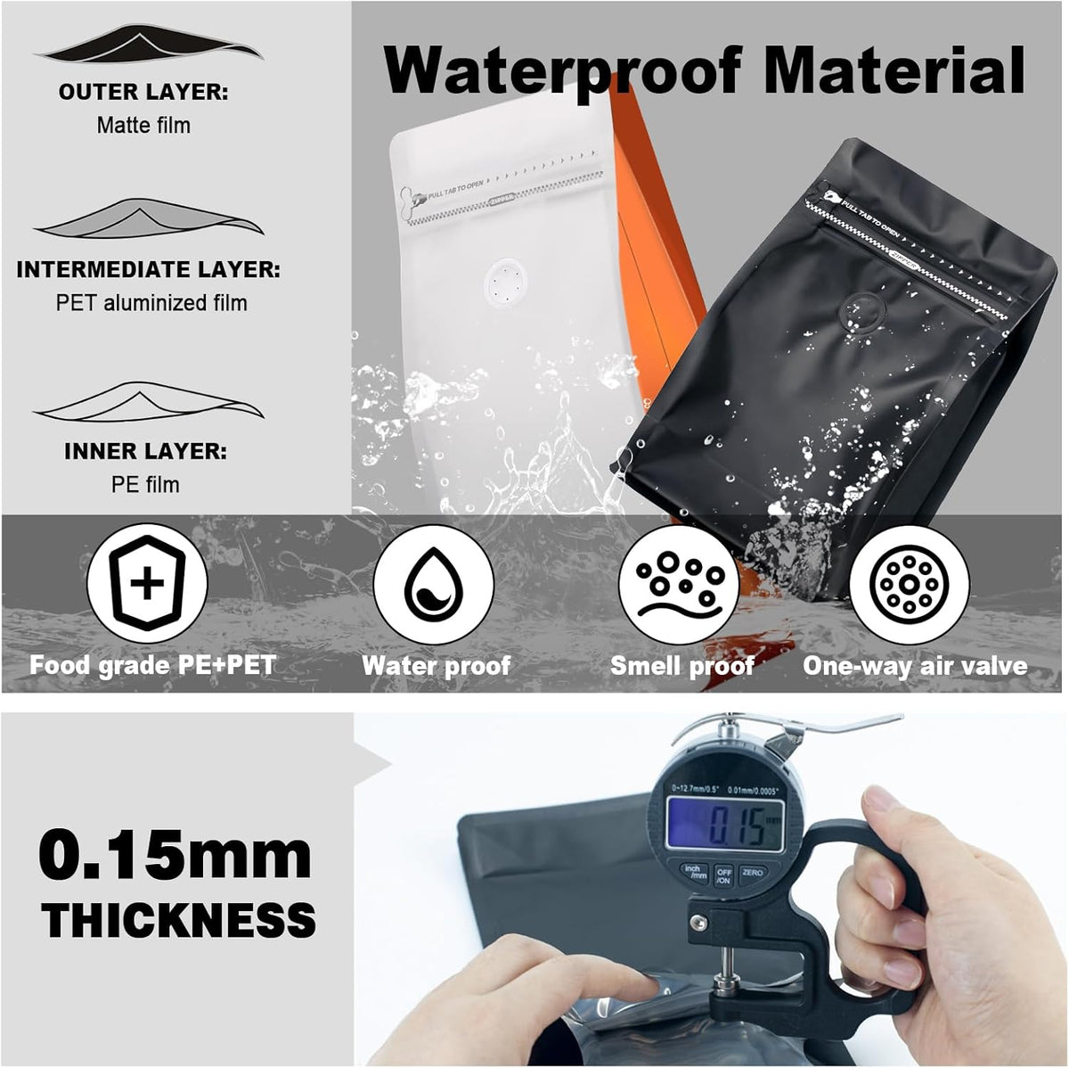 Coffee Bags with Valve(60pcs,8 oz,1/2 lb) Vented Coffee Beans Packaging Bags High Barrier Aluminumed Foil Flat Bottom Heat Sealed Side Zipper Resealable Storage Bag for Home or Business（White+Black）