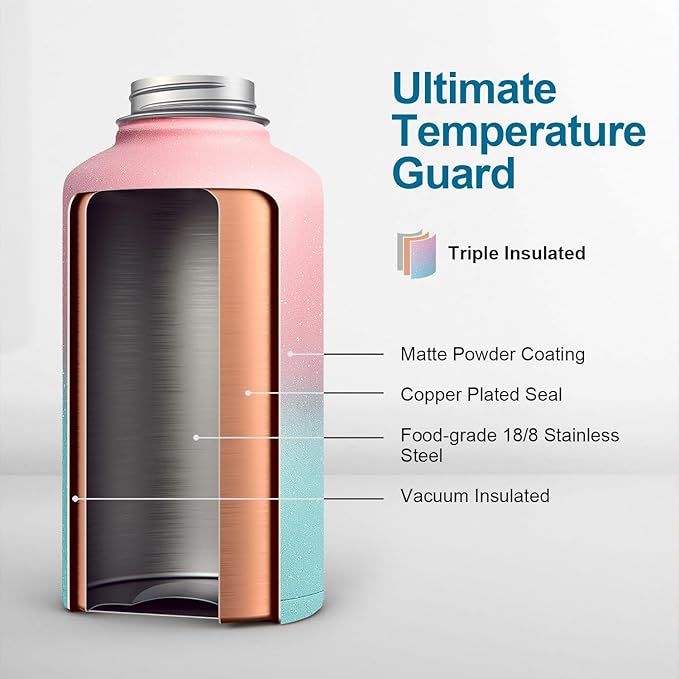 64 oz Water Bottle Insulated with Straw&3 Lids, Coolflask Half Gallon Water Jug Galaxy Large Metal Stainless Steel Vacuum flask for Gym, Sports and Travel, Keep Cold 48H Hot 24H, Blooming Cherry