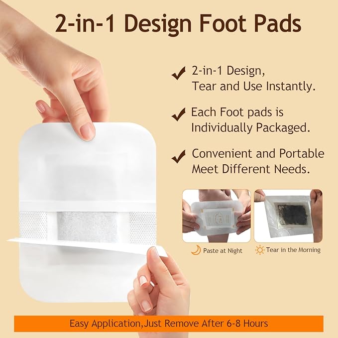 2 in 1 Foot Pads, 124 Pads Bamboo Vinegar Coconut Shell Powder Foot Pads with ''Stay in Place'' Bigger Adhesive Sheet