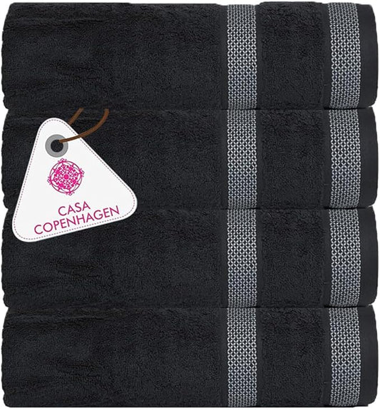 CASA COPENHAGEN Solitaire Towels, 4 Pieces Bath Towel Set- Pine Grey, 600 GSM Designed in Denmark Made of Soft Egyptian Cotton for Bathroom, Kitchen & Shower