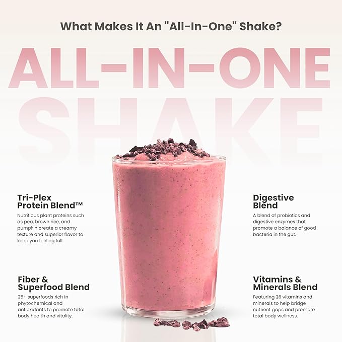 310 Nutrition All-In-One Meal Replacement Shake Powder - Plant-Based Protein Smoothie Blend w/High Fiber, Probiotics & Adaptogens - Low Carb, Vegan, Keto & Paleo Friendly - Strawberry - 14 Srv