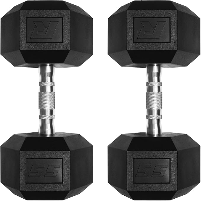 RitFit 5-650 LBS PVC Encased Hex Dumbbell Sets with Optional Rack for Home Gym, Hand weight with Chrome Handle for Strength Training, Workouts