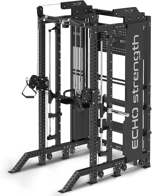 Commercial Functional Trainer Cable Machine with Dual Weight Stacks, Power Cage Squat Rack, Dual Cable Crossover Machine with Pulley System